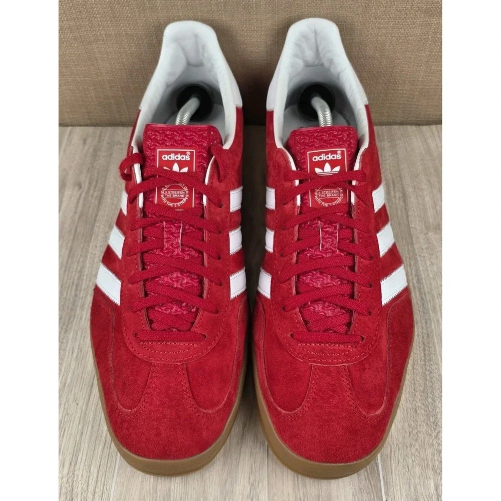 Adidas Mens 12 Gazelle Indoor Original Scarlet Red Cloud White Gum Sole Sneakers